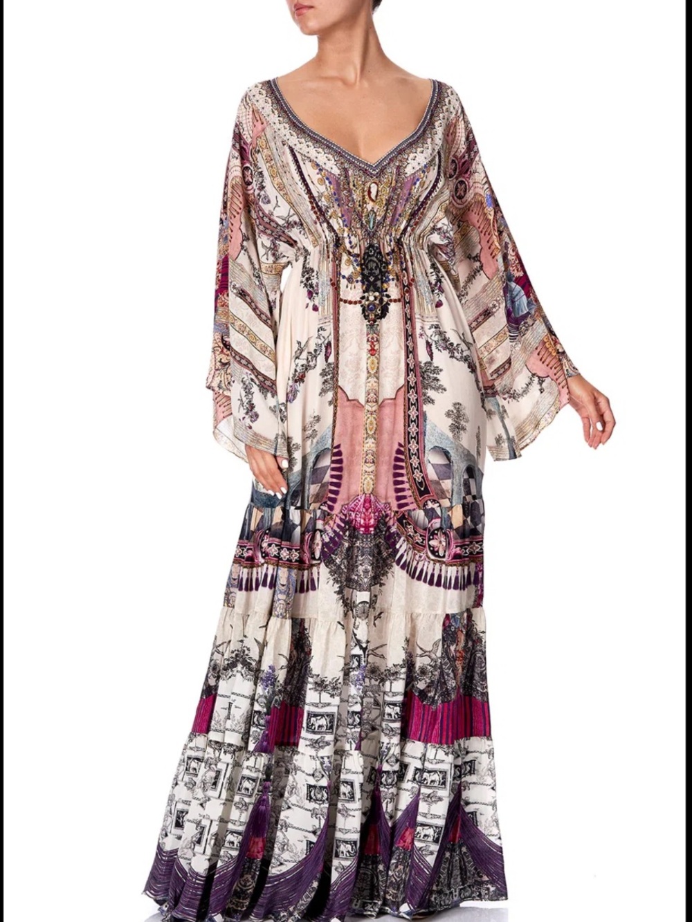 Camilla Gathered Panel Silk Maxi Dress Violet City NWT - Picture 2 of 7